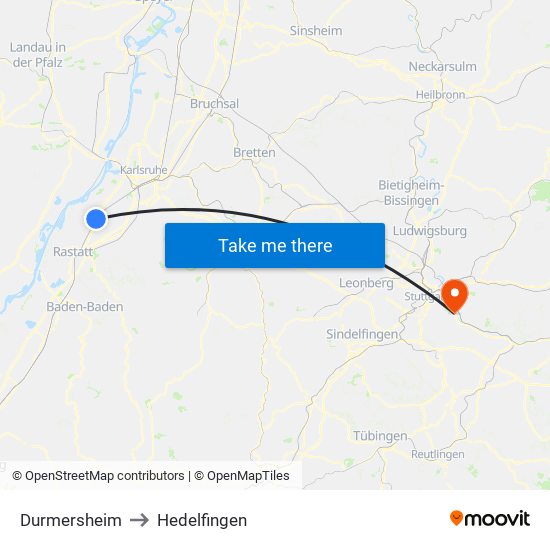 Durmersheim to Hedelfingen map