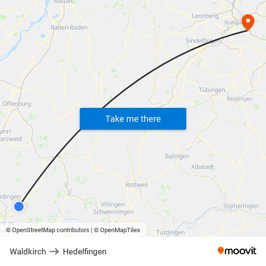 Waldkirch to Hedelfingen map