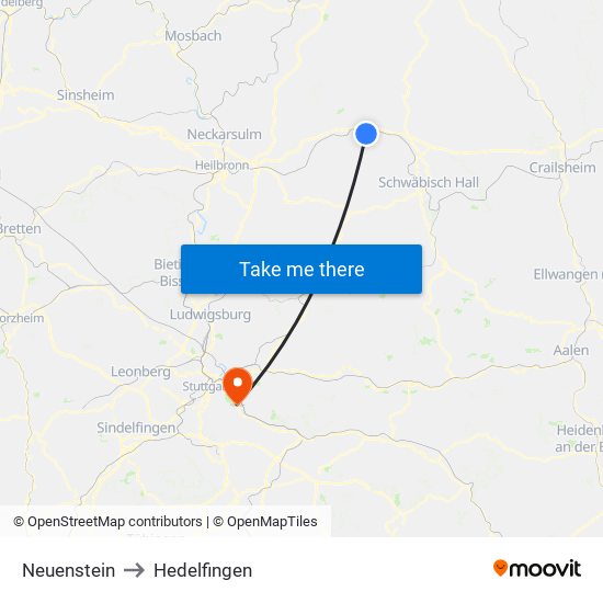 Neuenstein to Hedelfingen map