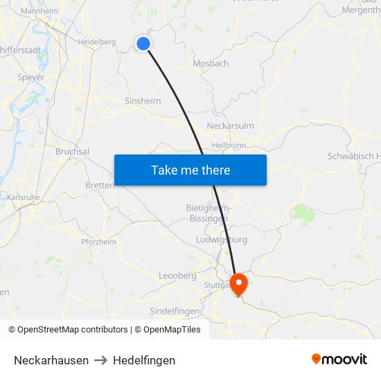 Neckarhausen to Hedelfingen map