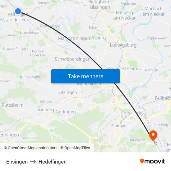 Ensingen to Hedelfingen map