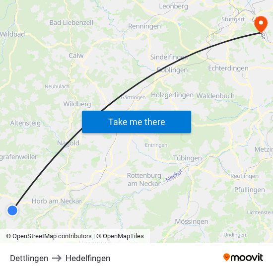 Dettlingen to Hedelfingen map