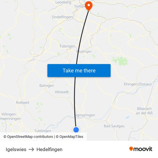 Igelswies to Hedelfingen map