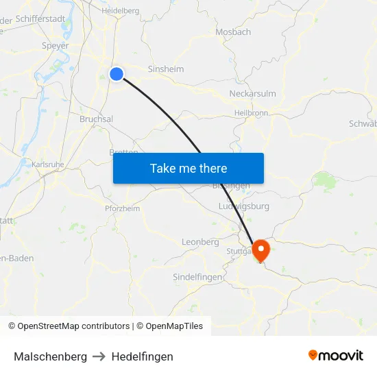 Malschenberg to Hedelfingen map