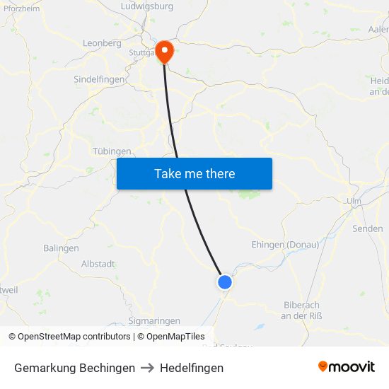 Gemarkung Bechingen to Hedelfingen map