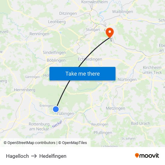 Hagelloch to Hedelfingen map