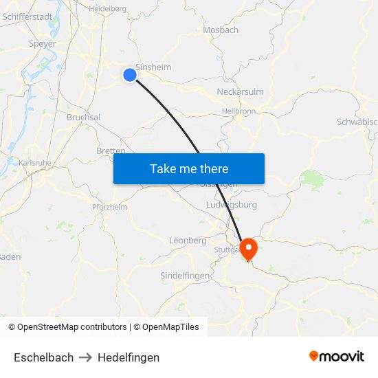 Eschelbach to Hedelfingen map