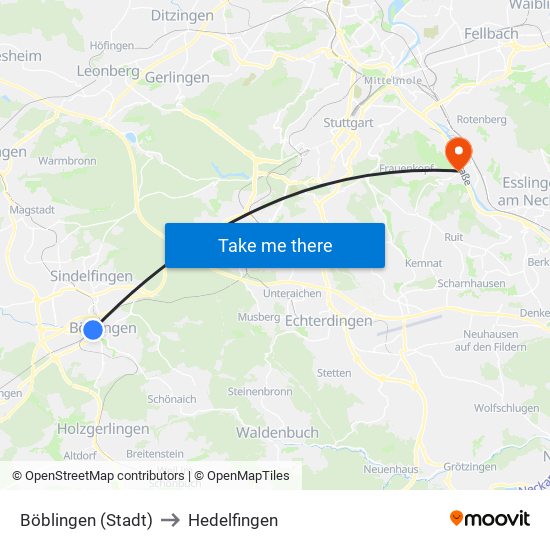 Böblingen (Stadt) to Hedelfingen map