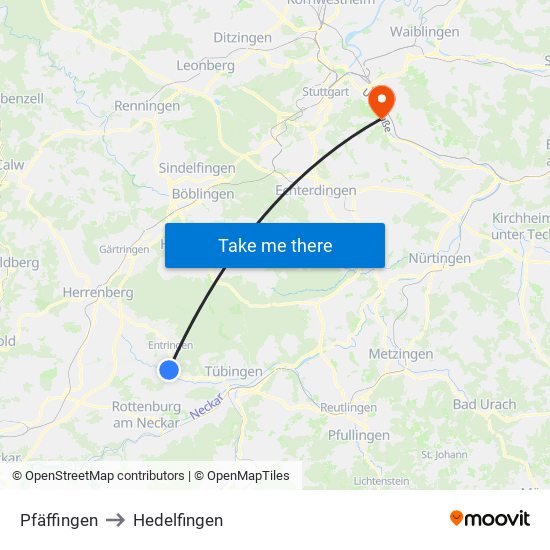 Pfäffingen to Hedelfingen map