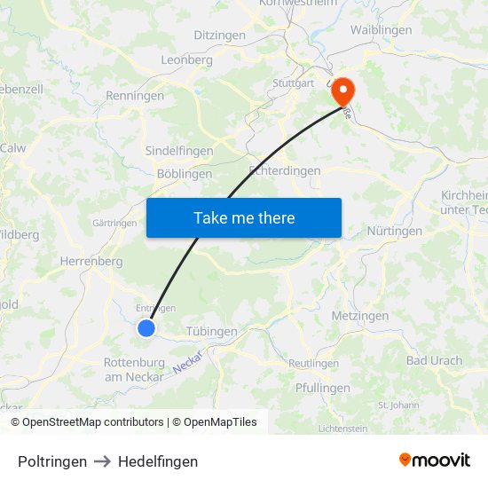 Poltringen to Hedelfingen map