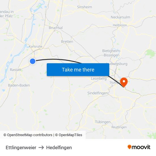 Ettlingenweier to Hedelfingen map