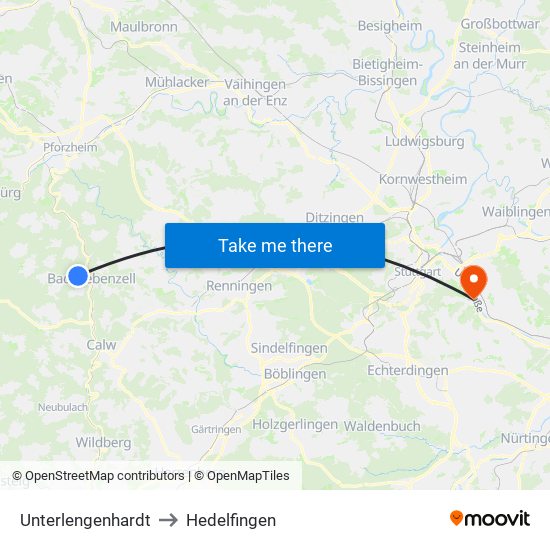 Unterlengenhardt to Hedelfingen map