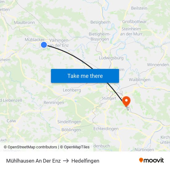 Mühlhausen An Der Enz to Hedelfingen map