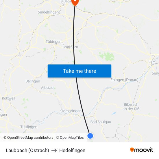 Laubbach (Ostrach) to Hedelfingen map