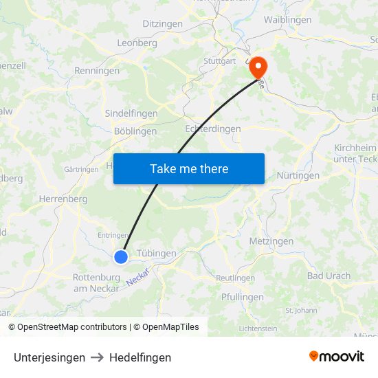 Unterjesingen to Hedelfingen map