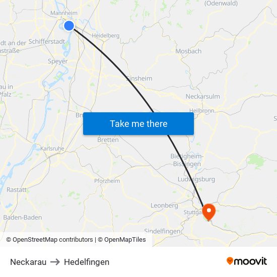 Neckarau to Hedelfingen map