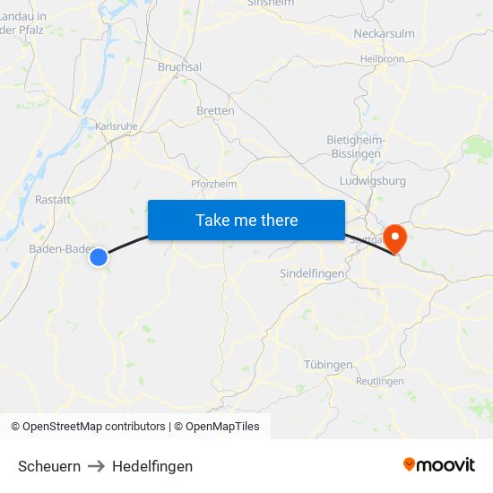 Scheuern to Hedelfingen map