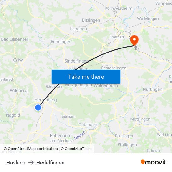 Haslach to Hedelfingen map