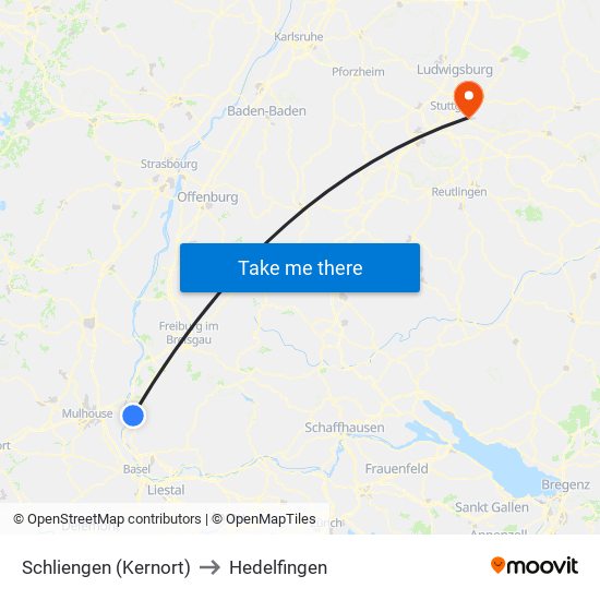 Schliengen (Kernort) to Hedelfingen map