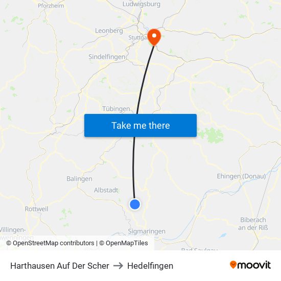 Harthausen Auf Der Scher to Hedelfingen map