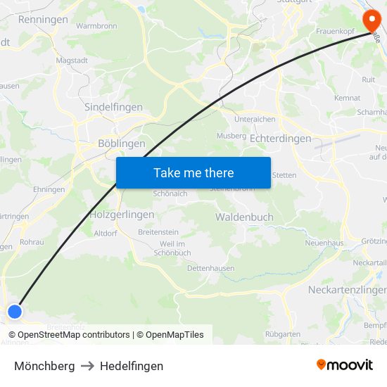 Mönchberg to Hedelfingen map