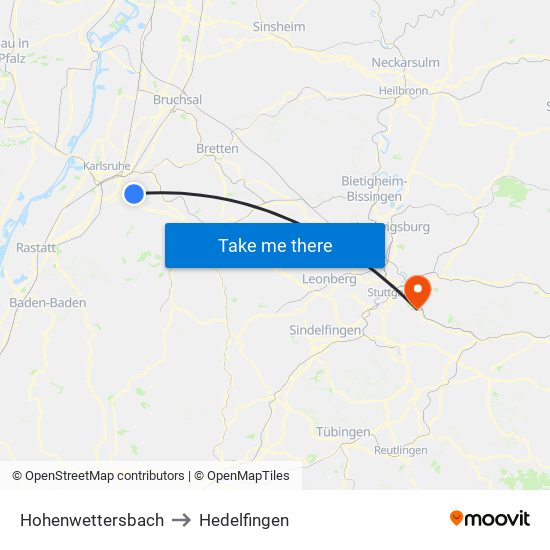 Hohenwettersbach to Hedelfingen map
