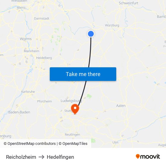 Reicholzheim to Hedelfingen map