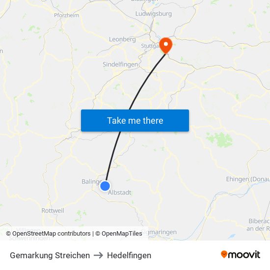 Gemarkung Streichen to Hedelfingen map