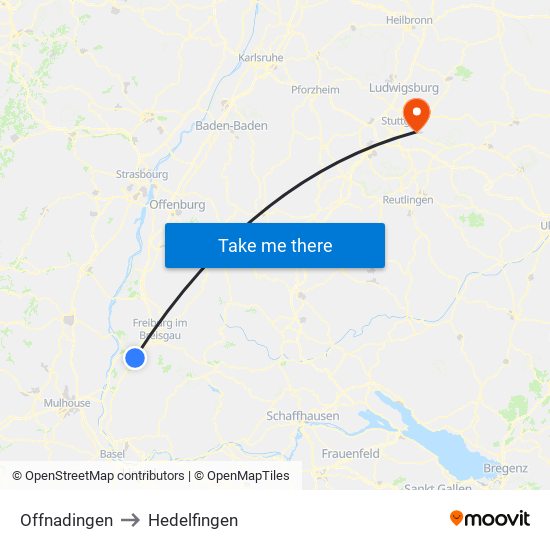 Offnadingen to Hedelfingen map