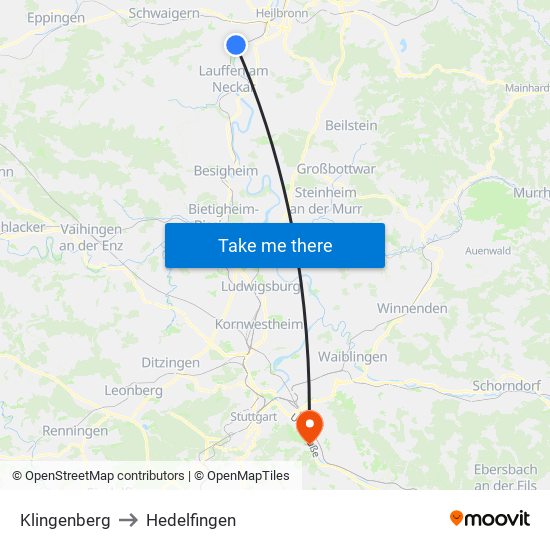 Klingenberg to Hedelfingen map