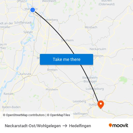 Neckarstadt-Ost/Wohlgelegen to Hedelfingen map