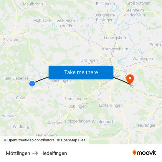 Möttlingen to Hedelfingen map