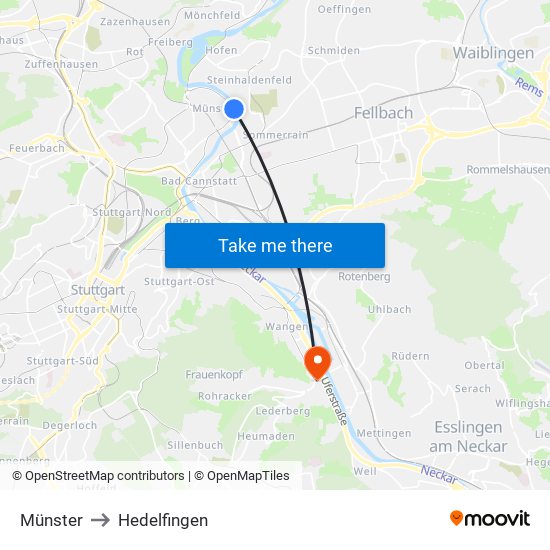 Münster to Hedelfingen map