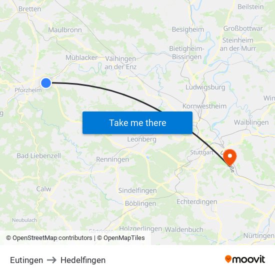 Eutingen to Hedelfingen map