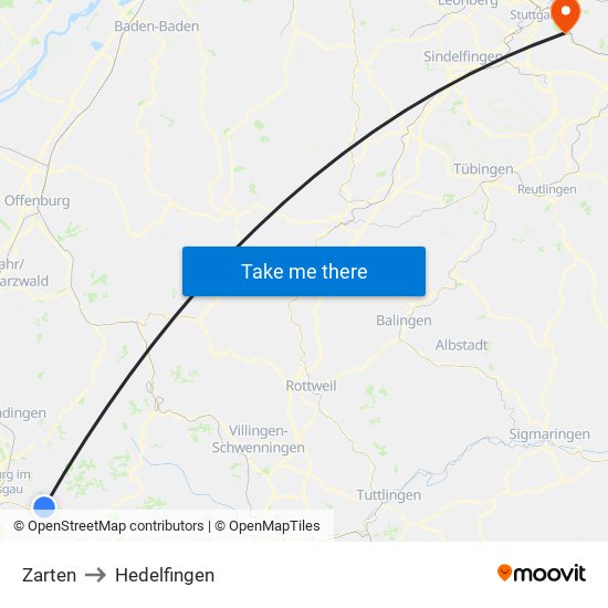 Zarten to Hedelfingen map