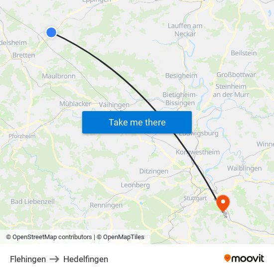 Flehingen to Hedelfingen map