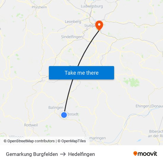 Gemarkung Burgfelden to Hedelfingen map