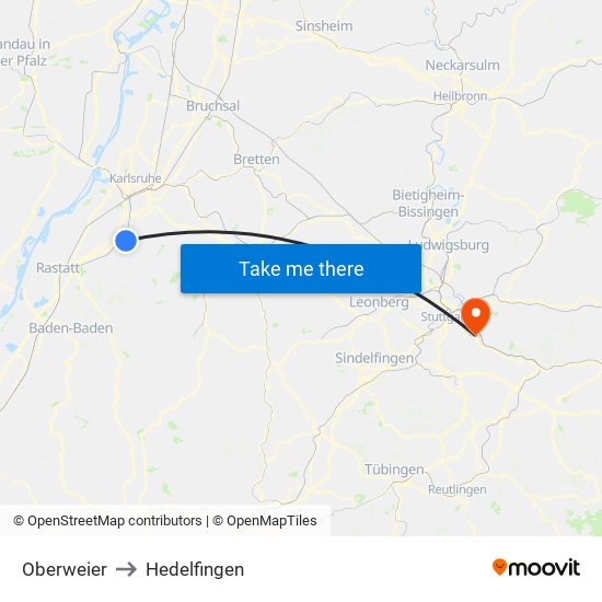 Oberweier to Hedelfingen map