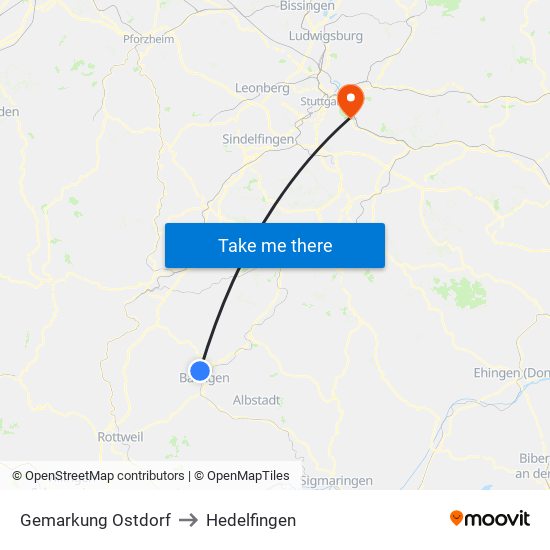 Gemarkung Ostdorf to Hedelfingen map