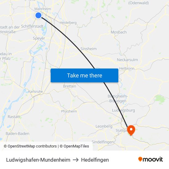 Ludwigshafen-Mundenheim to Hedelfingen map