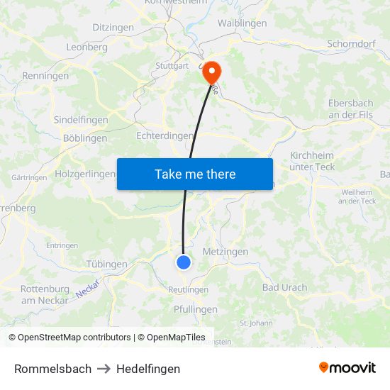 Rommelsbach to Hedelfingen map