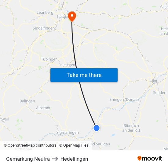 Gemarkung Neufra to Hedelfingen map