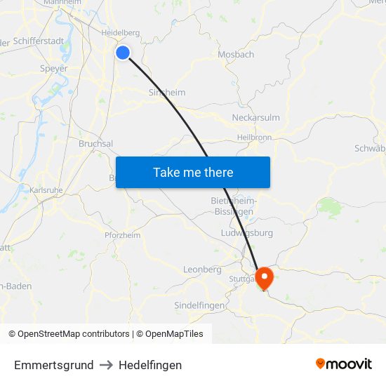 Emmertsgrund to Hedelfingen map