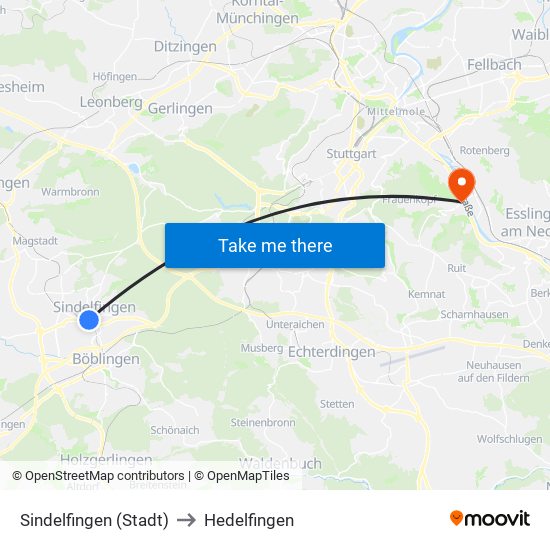 Sindelfingen (Stadt) to Hedelfingen map