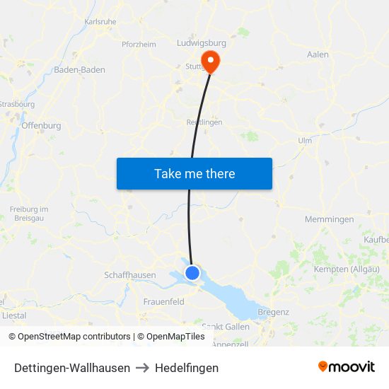 Dettingen-Wallhausen to Hedelfingen map