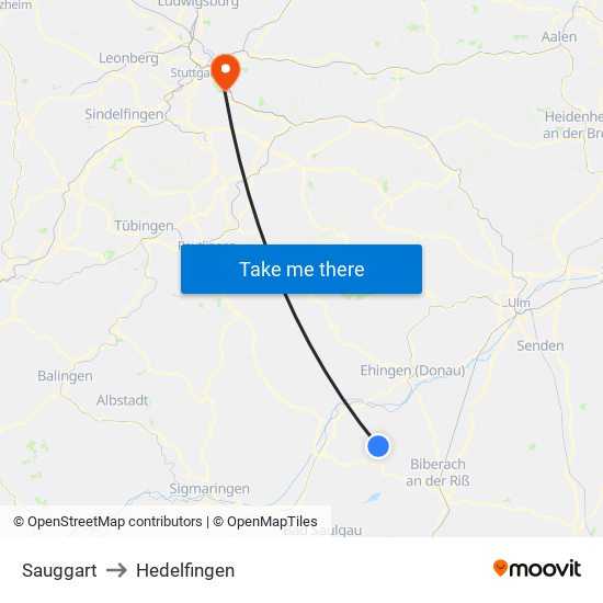 Sauggart to Hedelfingen map