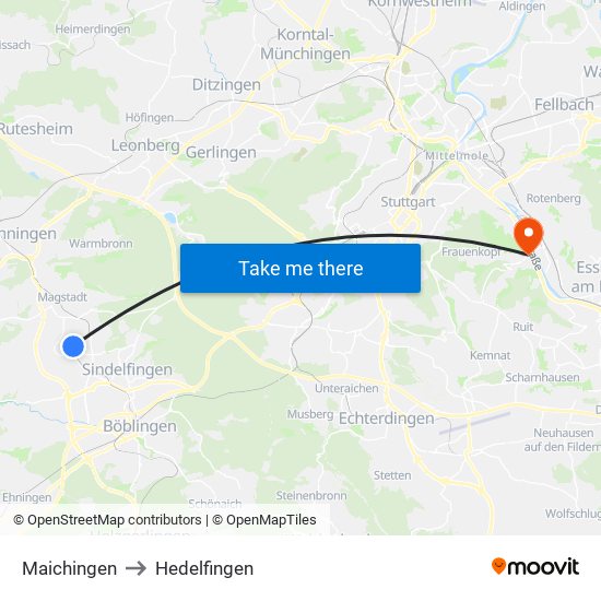 Maichingen to Hedelfingen map