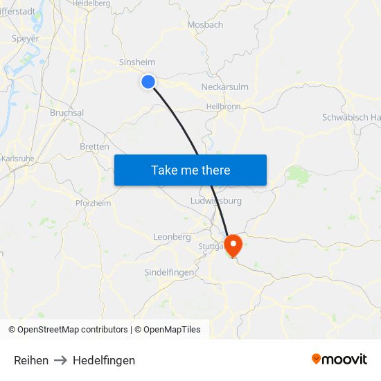 Reihen to Hedelfingen map