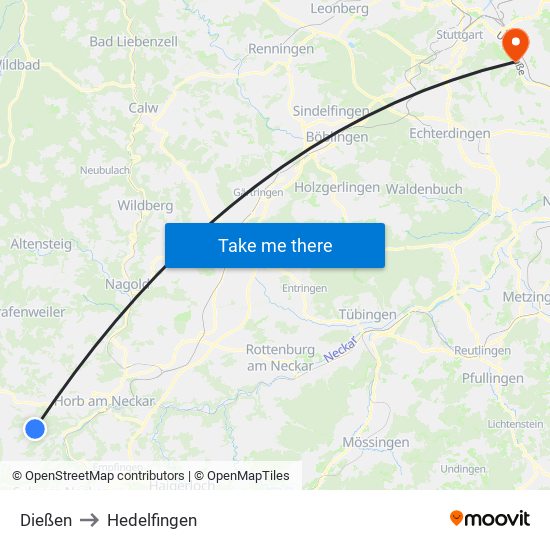 Dießen to Hedelfingen map