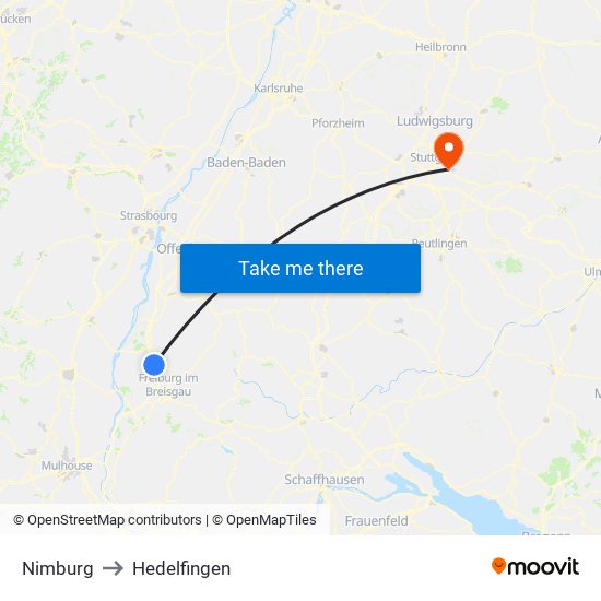 Nimburg to Hedelfingen map